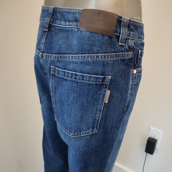 Brunello Cucinelli Monili Jeans Blue Denim Baggy Tapered Leg Size 6 - Picture 6 of 8
